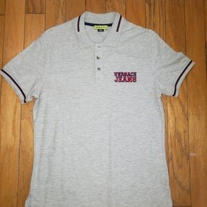 Versace Jeans Collection Light Gray Polo Shirt with Red Accents